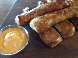 Karben4 pretzels and horseradish cheddar sauce